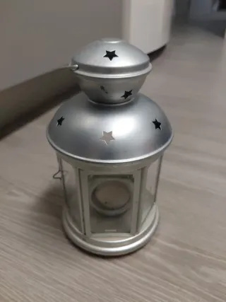 Farol Decorativo Metal Plateado Estrellas