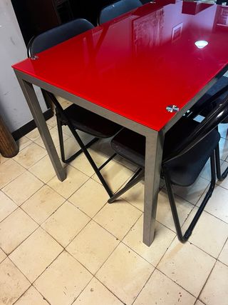 Mesa Cocina Ikea Cristal Rojo y Metal 110 largo 75