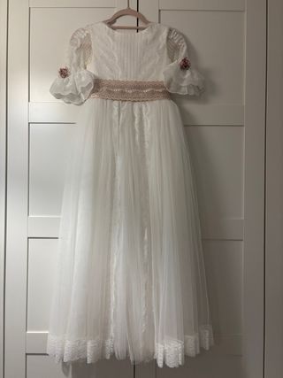Vestido de Comunión Niña Blanco y Rosa