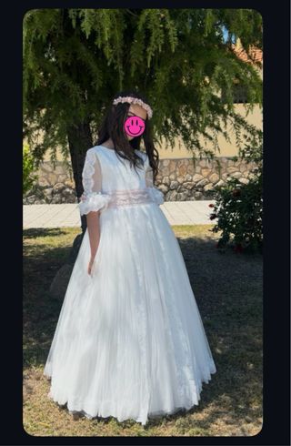 Vestido de Comunión Niña Blanco y Rosa