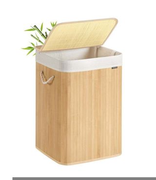 SONGMICS Cesto de ropa sucia de bambú con tapa y bolsa interior 95 L