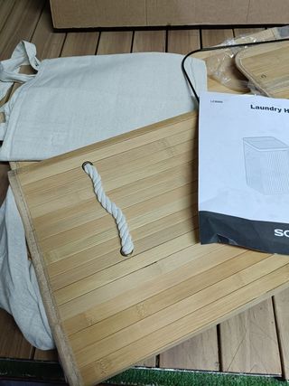 SONGMICS Cesto de ropa sucia de bambú con tapa y bolsa interior 95 L