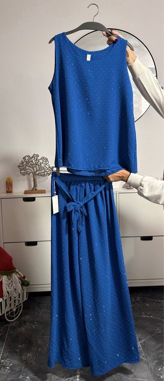 Conjunto Top y Pantalón Azul Brillante