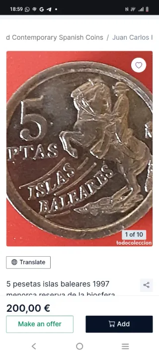 Moneda 5 Pesetas Baleares 1997
