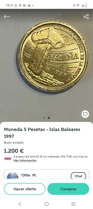 Moneda 5 Pesetas Baleares 1997