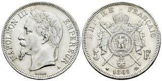 France Napoleon III 5 Francs 1869 Paris A Silver
