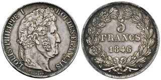 France 5 Francs Louis Philippe 1846 BB Strasbourg