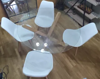 Mesa Comedor Redonda Nórdica Cristal y Madera
