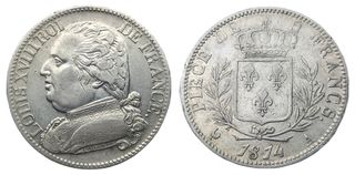 France Louis XVIII 5 Francs 1814 A Paris