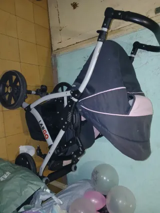 Cochecito Largo gris y rosa