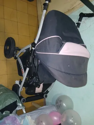 Cochecito Largo gris y rosa