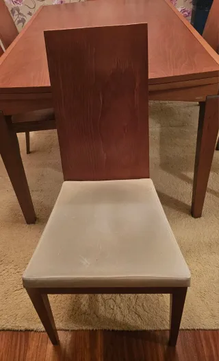 Mesa comedor chapa madera cerezo extensible+sillas