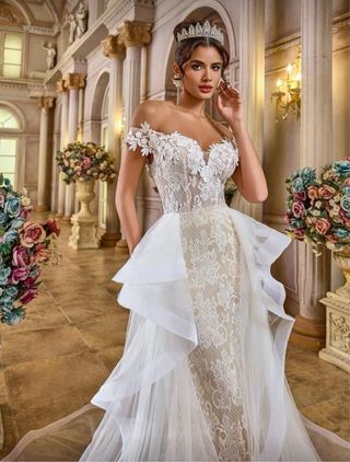 Vestido de Novia Lujo Beige/Blanco