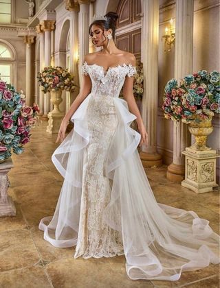 Vestido de Novia Lujo Beige/Blanco