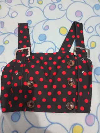 Top Curto Poá Preto e Vermelho