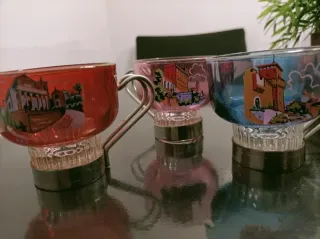 Juego 6 tazas café cristal con soporte