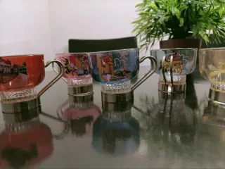 Juego 6 tazas café cristal con soporte