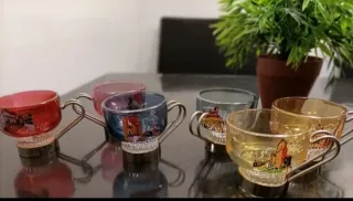 Juego 6 tazas café cristal con soporte