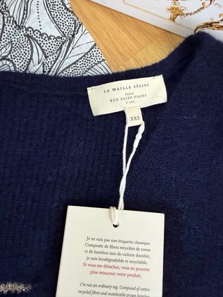 Cardigan Sezane Azul Marino con Rayas dorado