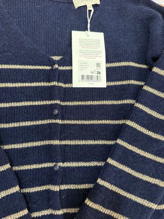 Cardigan Sezane Azul Marino con Rayas dorado