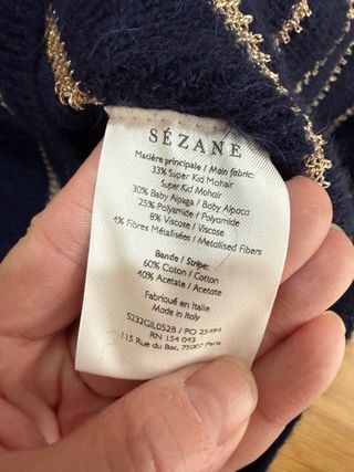 Cardigan Sezane Azul Marino con Rayas dorado