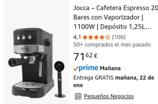 Cafetera Jocca Espresso 20 Bares Vaporizador
