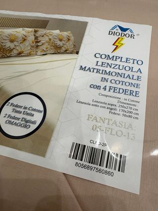 Completo Lenzuola Matrimoniale Cotone 4 Federe