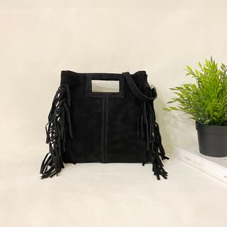 Bolso Ante Negro Flecos Mujer 0502