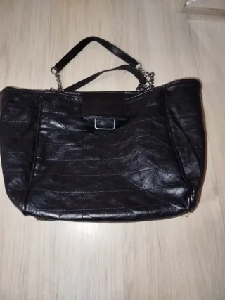 Bolso Tote Zara Cadena Cuero Sintético Negro