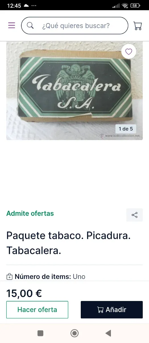 Paquete Tabacalera S.A. picado 125g