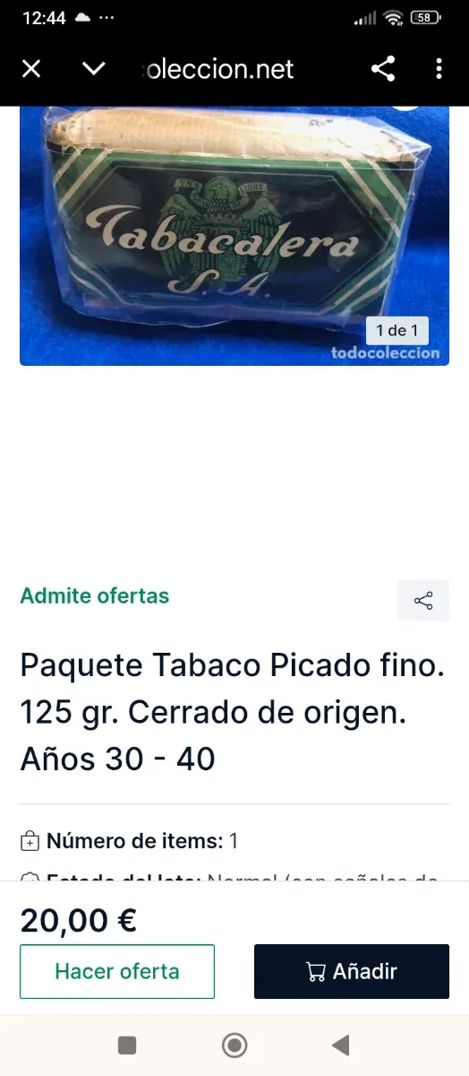 Paquete Tabacalera S.A. picado 125g