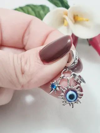 Charm Sole Luna Stella Occhio Blu Argento S925