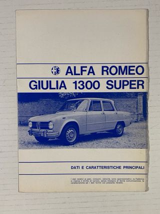 Libretto Uso e Manutenz. Alfa Romeo Giulia 1300 TI