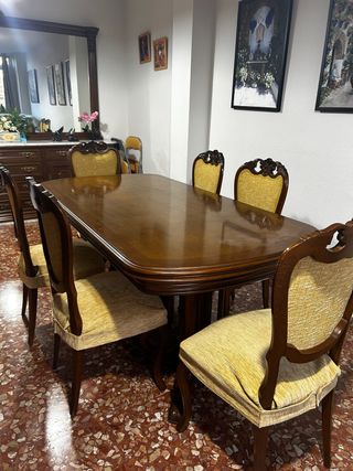 Mesa extensible madera y 6 sillas