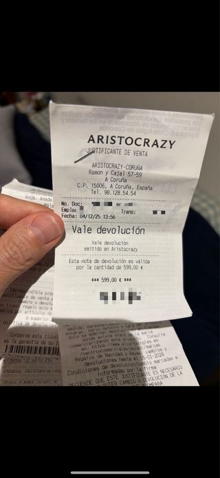 Vale regalo Aristocrazy 599€.