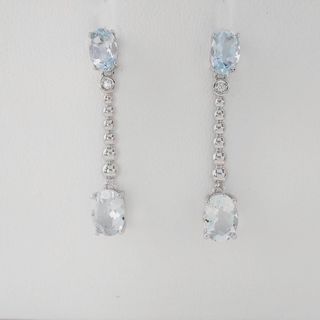 Pendientes Oro Blanco 18K Diamante y Aguamarina