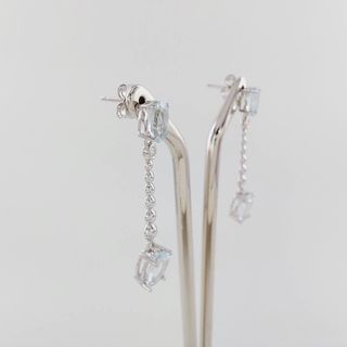 Pendientes Oro Blanco 18K Diamante y Aguamarina