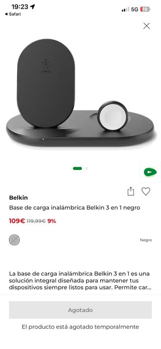 Base carga inalámbrica Belkin 3 en 1 Negro