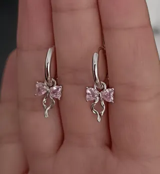 Pendientes Aro Plata con Lazo Rosa
