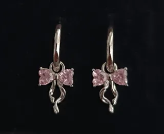 Pendientes Aro Plata con Lazo Rosa