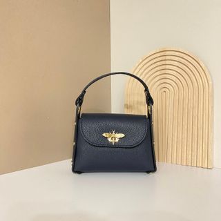 Mini bolso cuero mujer azul con abeja dorada