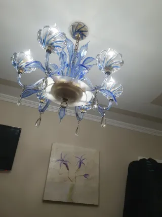 Lámpara de cristal azul estilo Murano