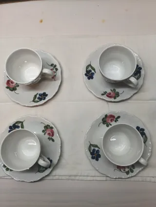 Conjunto 4 Tazas Café Bavaría. Porcelana Vintage