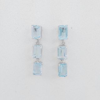 Pendientes Oro Blanco 18K Topacio Azul