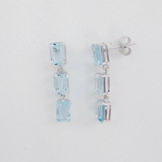 Pendientes Oro Blanco 18K Topacio Azul