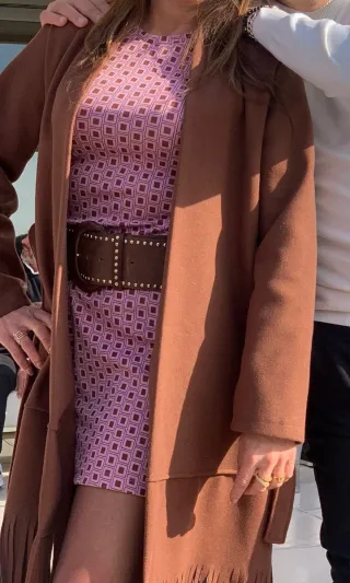 Cappotto donna marrone con frange