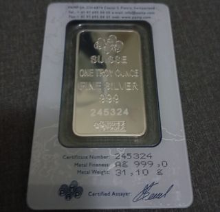 ¡ONZA  DE PLATA DE P.SUISSE DE 31,1G! BARCARD