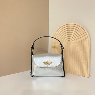 Bolso mini plateado mujer cuero abeja 0605