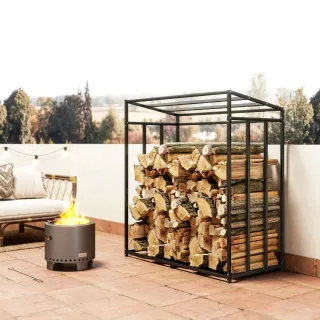 Leñero Exterior Metálico Negro