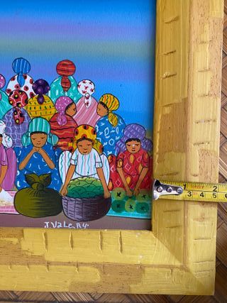 Dos cuadros naif marco madera